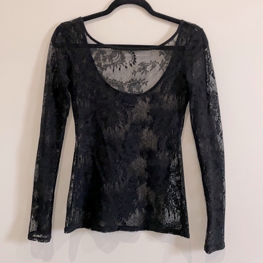 Ella Moss Black Mesh Lace Long Sleeve Shirt